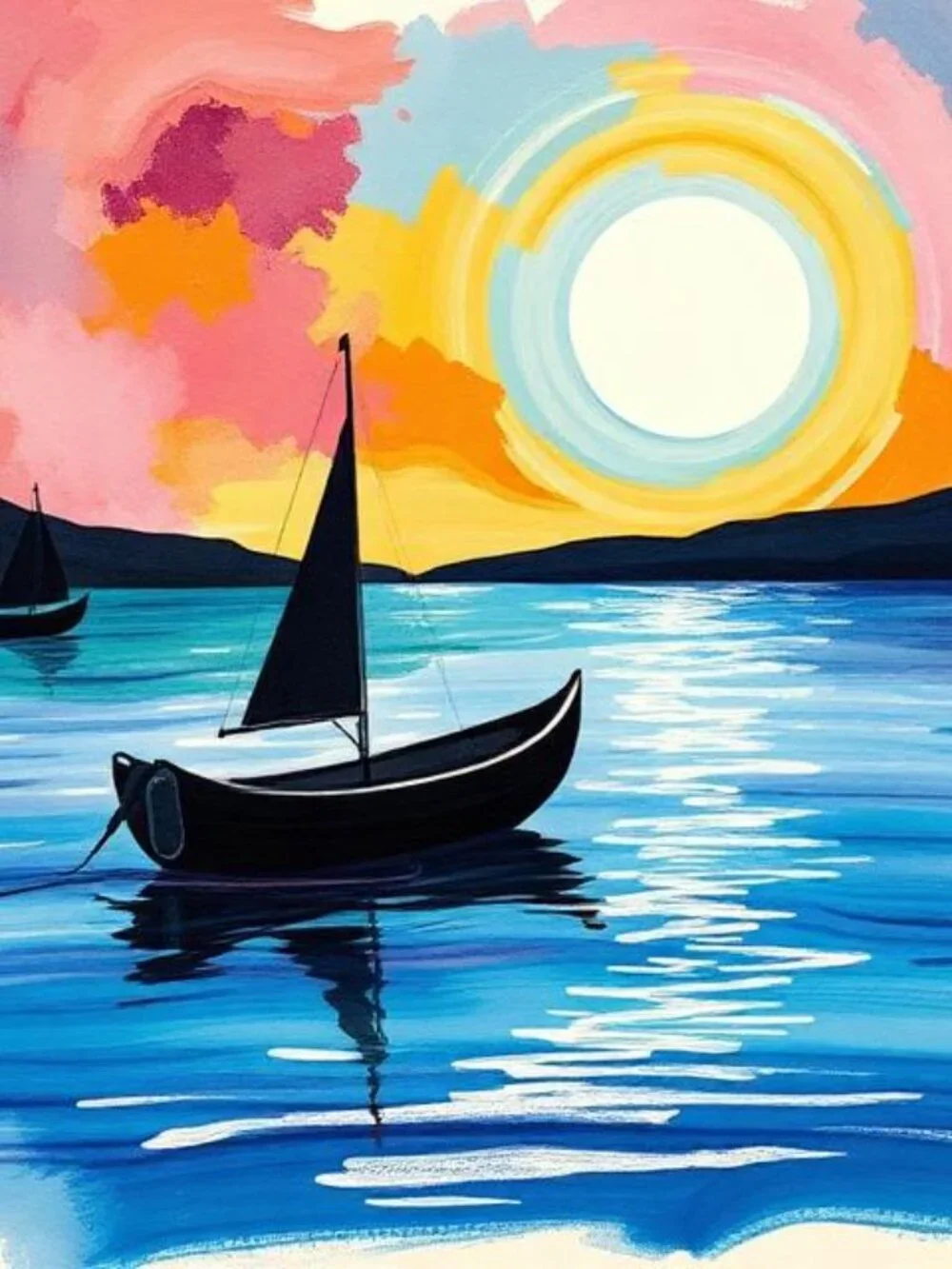 Vibrant Sunset Sailboat Art Print 8.5x11 Beach Coastal Home Decor